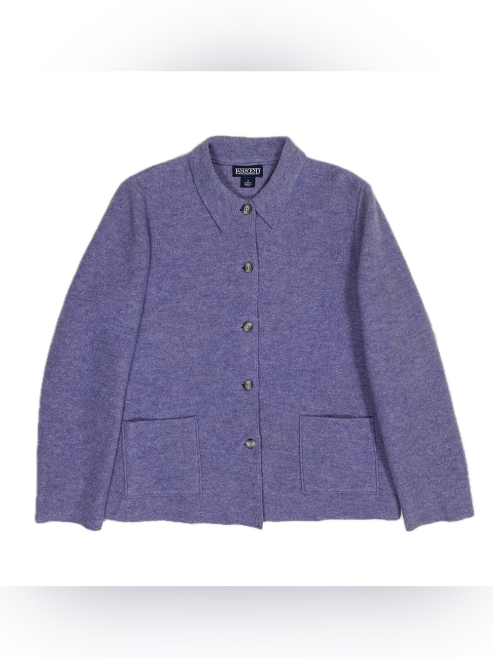 Vintage Lands End Lilac Purple 100% Wool Button Up Cardigan Sweater Women 14 Reg